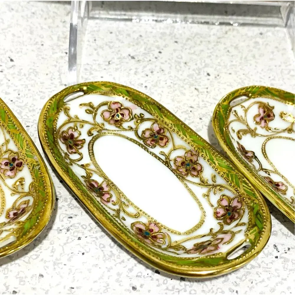 Vintage Hand Painted Nippon Porcelain Relish Tidbit Tray & 4 Salt Cellars Set